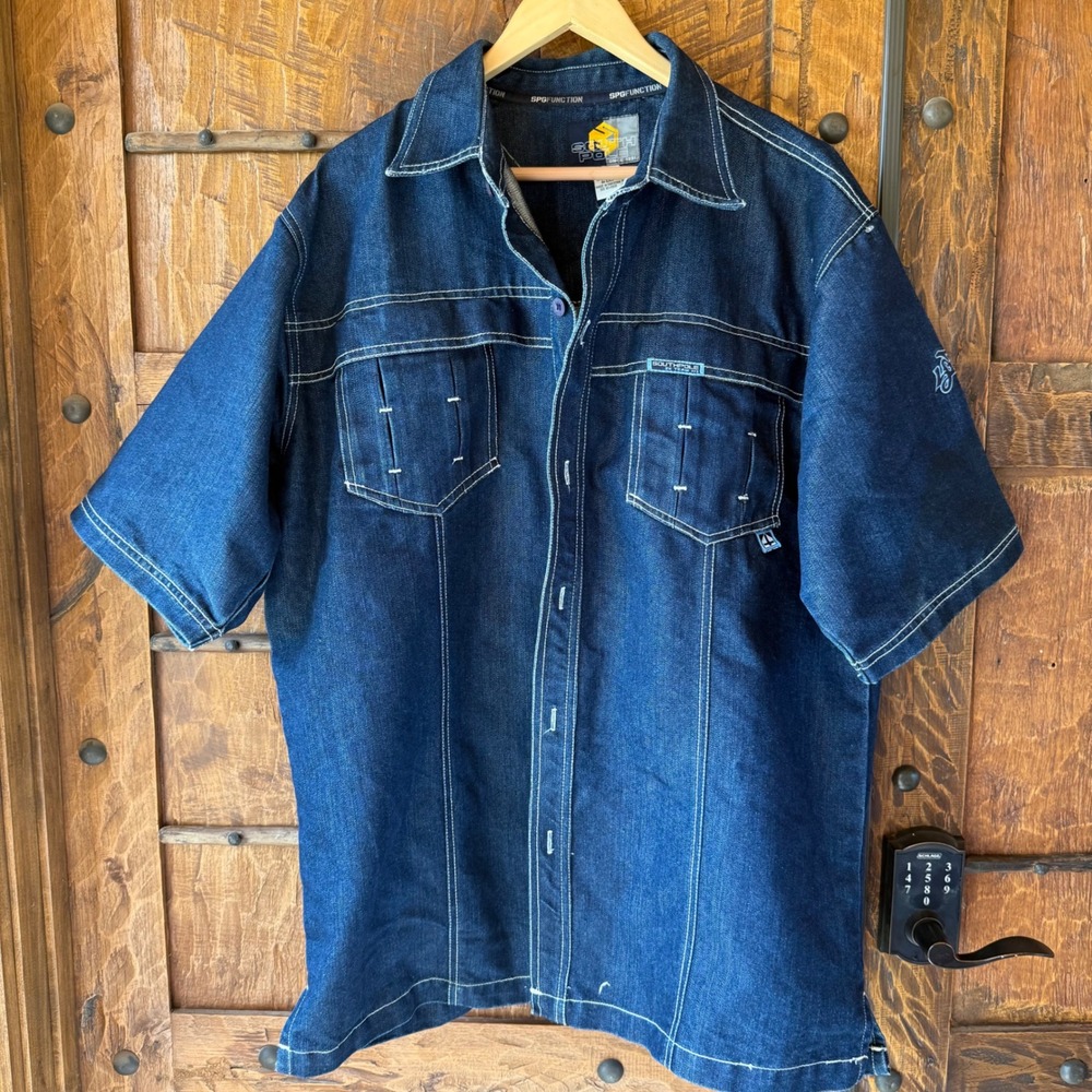 Vintage Southpole Heavy Denim Shirt Mens XL Blue Y2K Baggy Hip Hop Streetwear